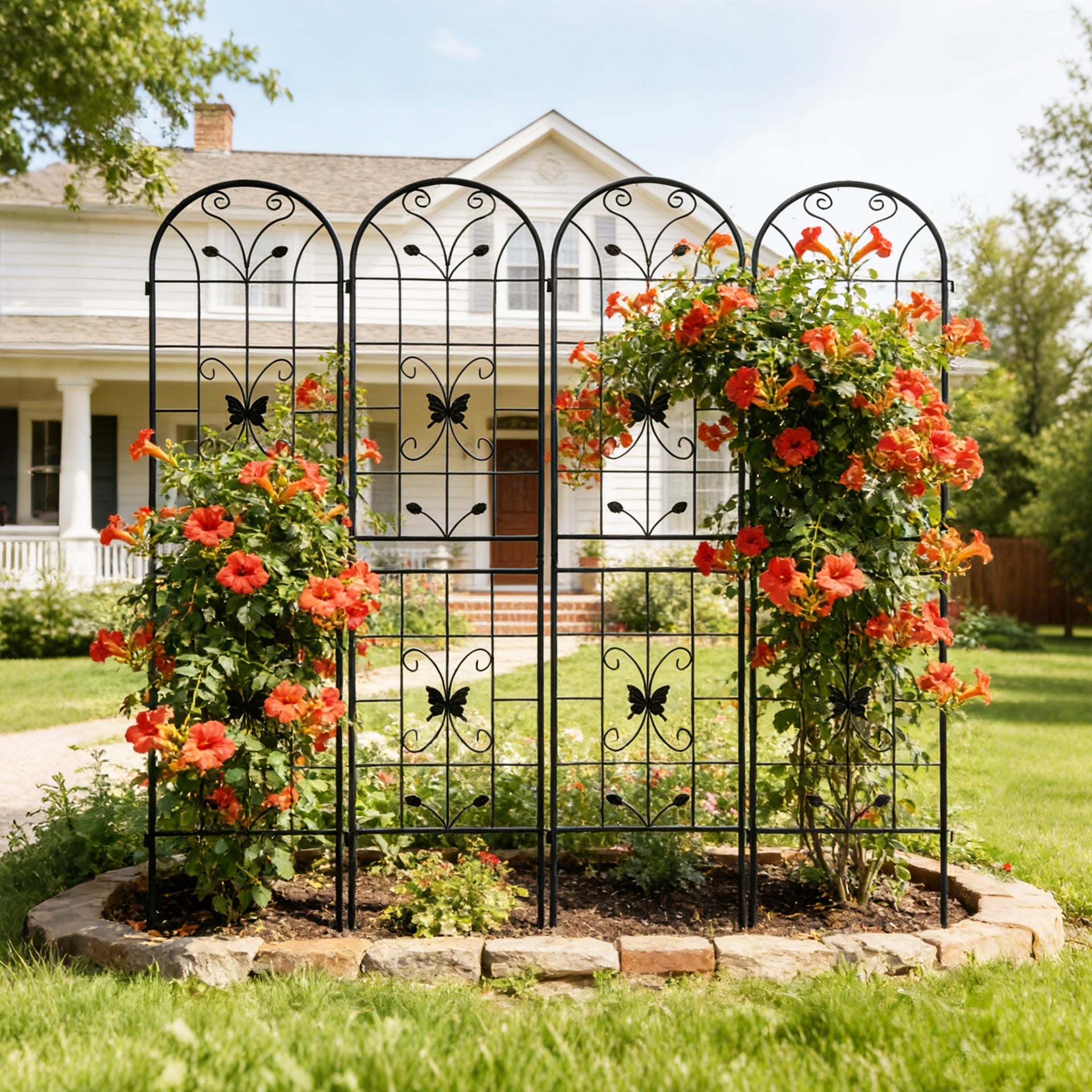 4 Pack Metal Garden Trellis 86.7" x 19.7" Rustproof Trellis for Climbing Plants Outdoor Flower Support Black
