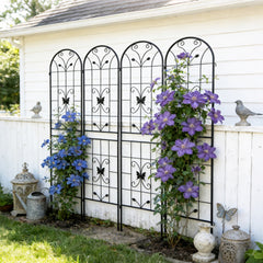 4 Pack Metal Garden Trellis 86.7" x 19.7" Rustproof Trellis for Climbing Plants Outdoor Flower Support Black