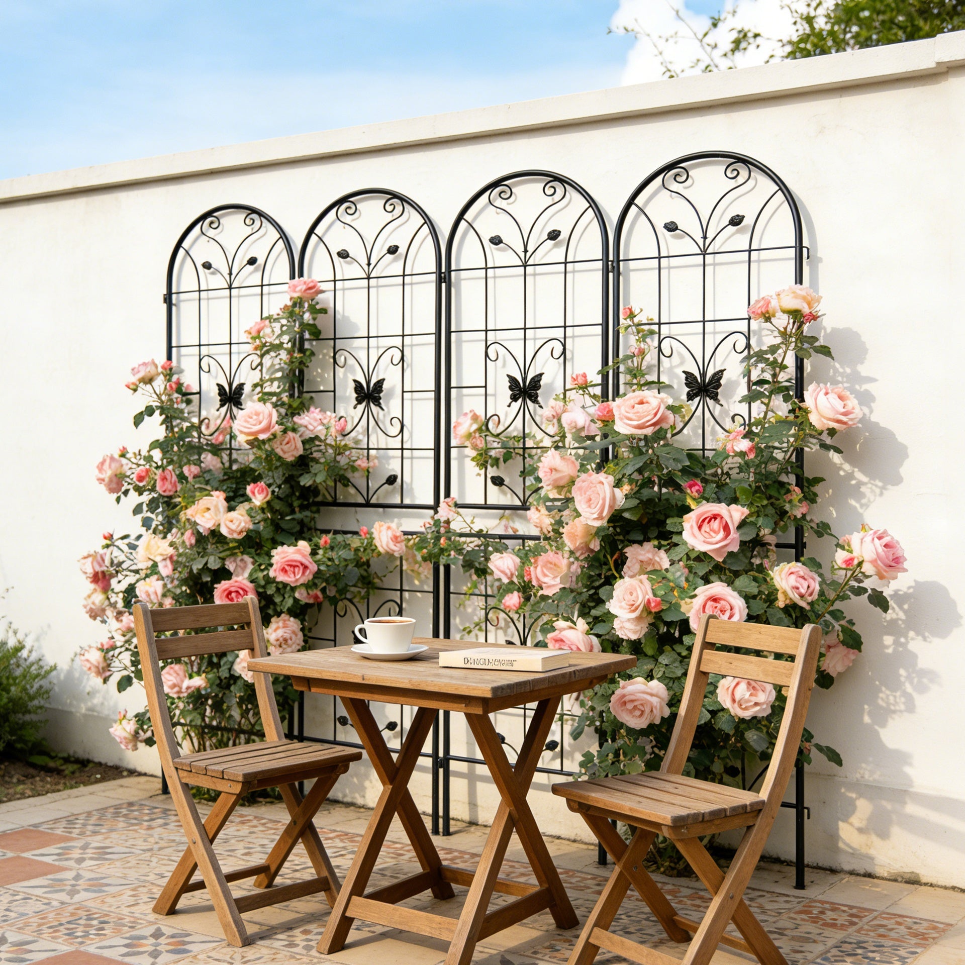 4 Pack Metal Garden Trellis 86.7" x 19.7" Rustproof Trellis for Climbing Plants Outdoor Flower Support Black