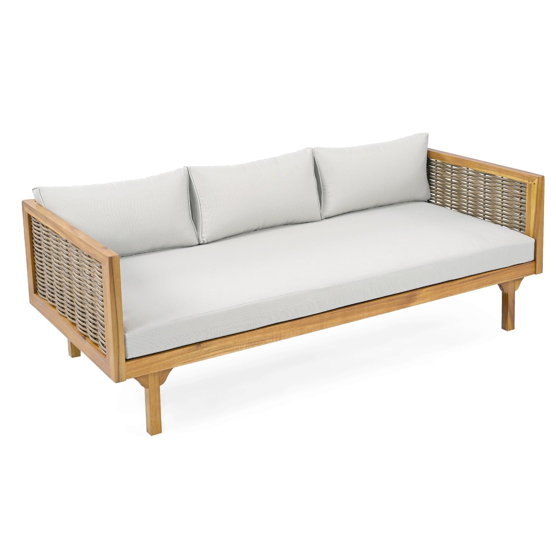 CLAREMONT 3 SEATER DAYBED WITH RATTAN ARMS (LIGHT GREY CUSHION)