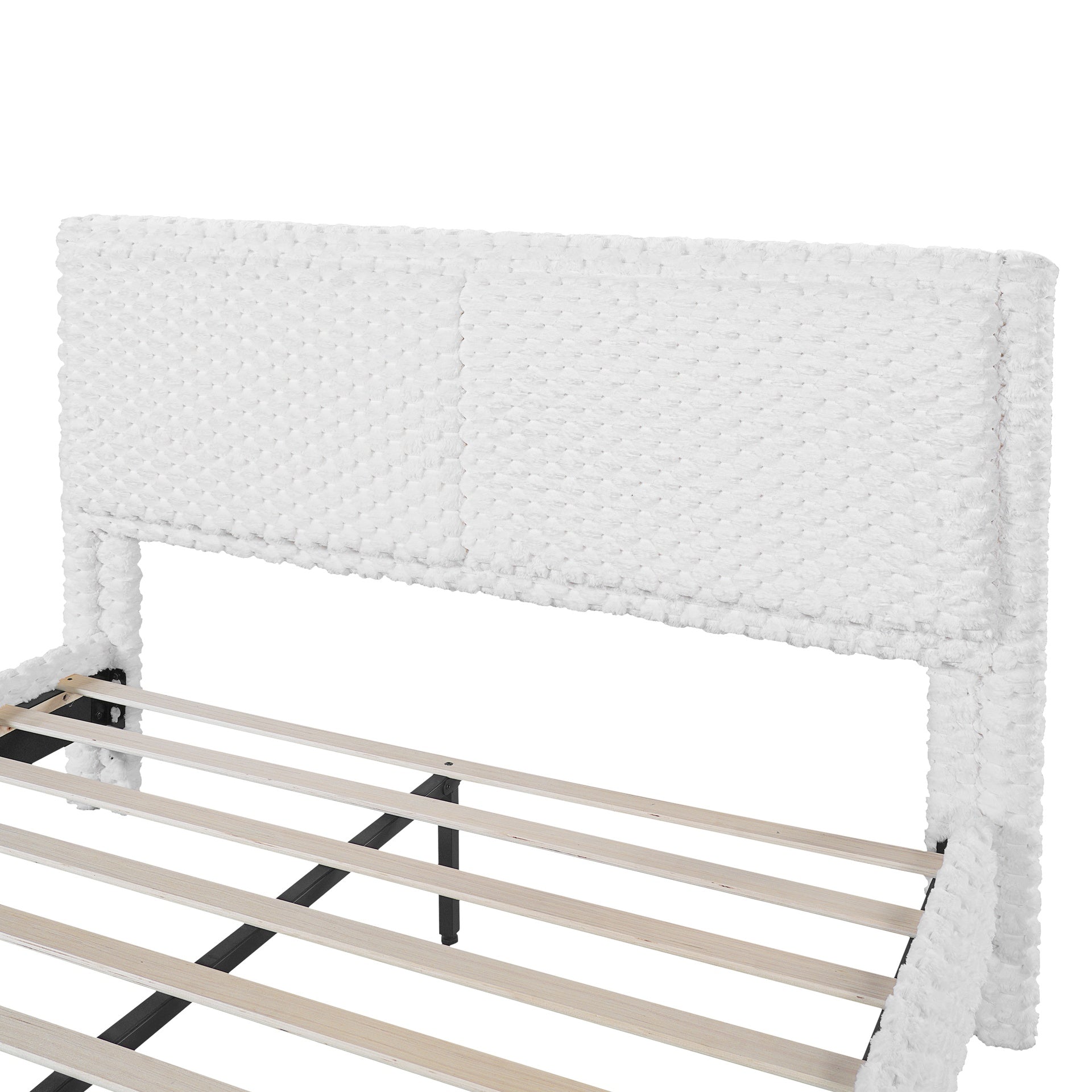 Simple Modern White Plush Soft Bed Comfortable Backrest Bedroom Bed,Queen