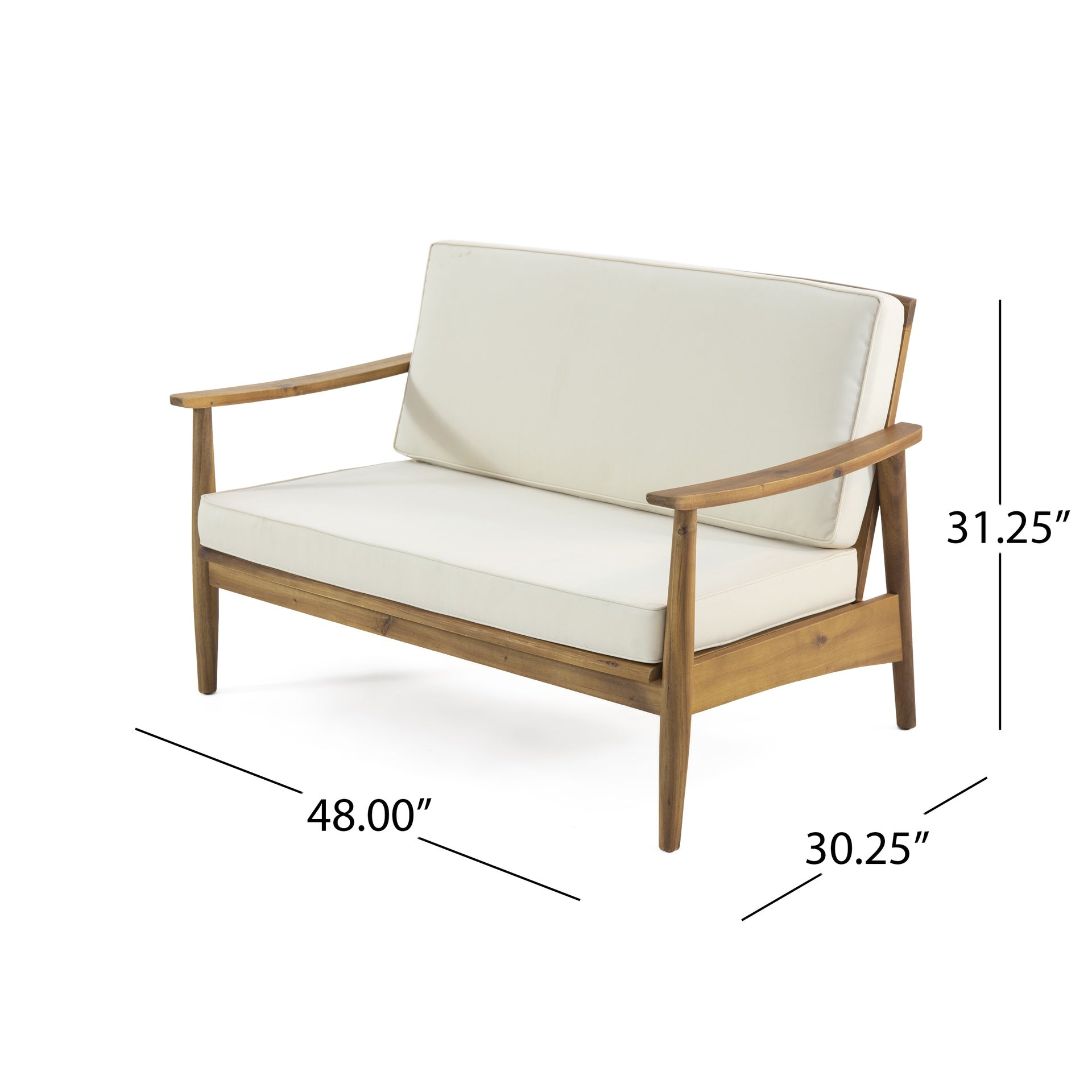 Patio Loveseat and Coffee Table Set, Patio Furniture Set with Cushion, Acacia Wood Frame Conversation Set for Garden, Backyard, Porch and Poolside, Minimalistic Style