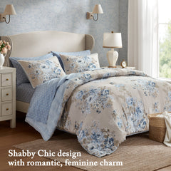 5-Piece Twin 5 Piece Vintage-inspired Collection floral print,Beige/Blue