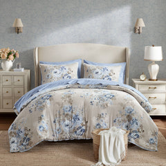 5-Piece Twin 5 Piece Vintage-inspired Collection floral print,Beige/Blue