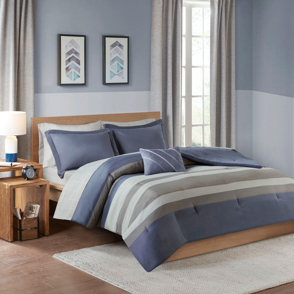 Twin Striped Comforter Set with Bed Sheets