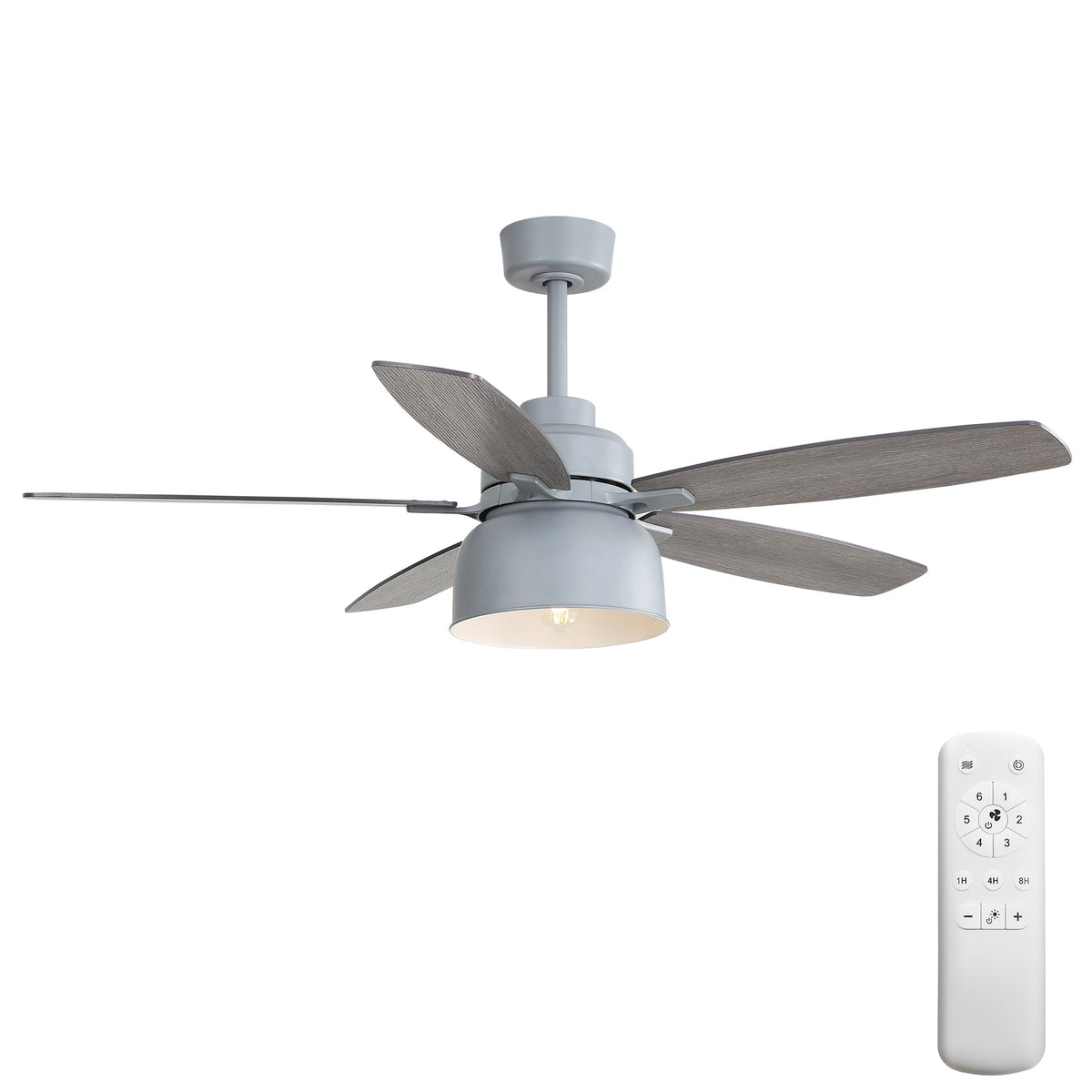 52-Inch Premium Cement Gray Ceiling Fan With Light,E26 Bulb Included,Remote Control,DC Motor,5 Plywood Blades