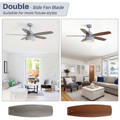 52-Inch Premium Cement Gray Ceiling Fan With Light,E26 Bulb Included,Remote Control,DC Motor,5 Plywood Blades
