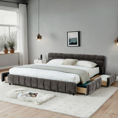 California King size Upholstered Bed ,comfortable upholstered bed frame, Chenille fabric, with headboard and solid bed frame. With drawer for storage.-Dark Gray(90.5''*80.5''*31'')