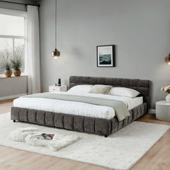 California King size Upholstered Bed ,comfortable upholstered bed frame, Chenille fabric, with headboard and solid bed frame. With drawer for storage.-Dark Gray(90.5''*80.5''*31'')