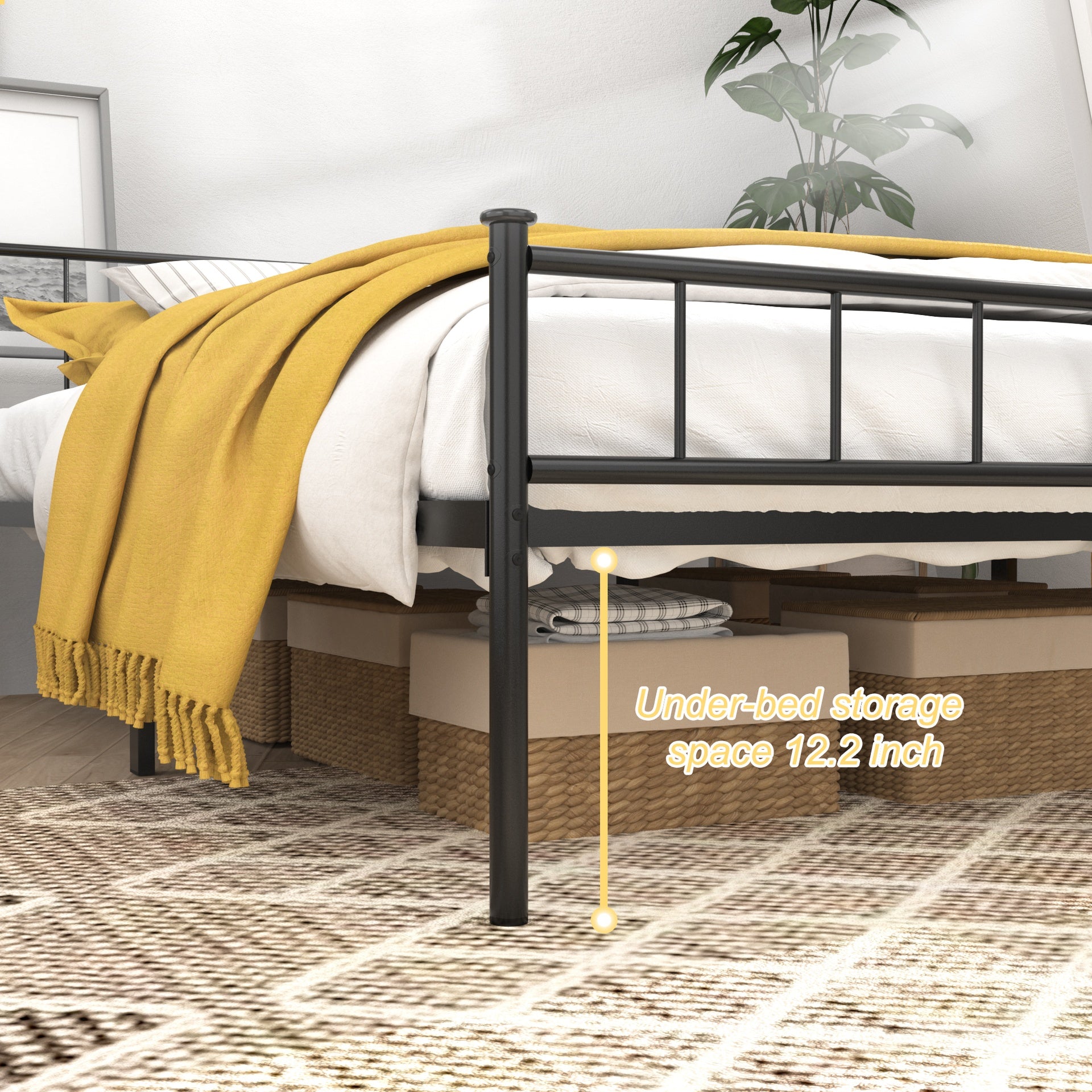 Queen Size Bed Frame, Headboard and Footboard,Structurally Stable, Under Bed Storage,No Box Spring Needed,Black