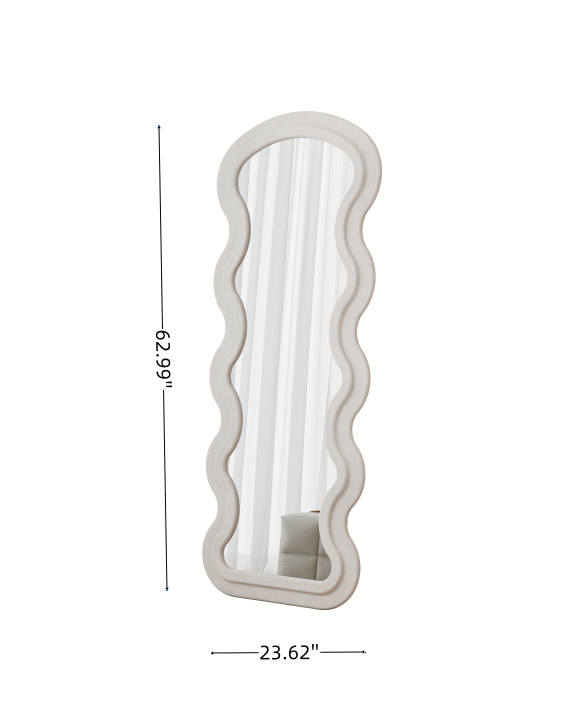 Flannel Full Length Wave white Floor Mirror with Stand for Bedroom living room Hanging or Against The Wall
