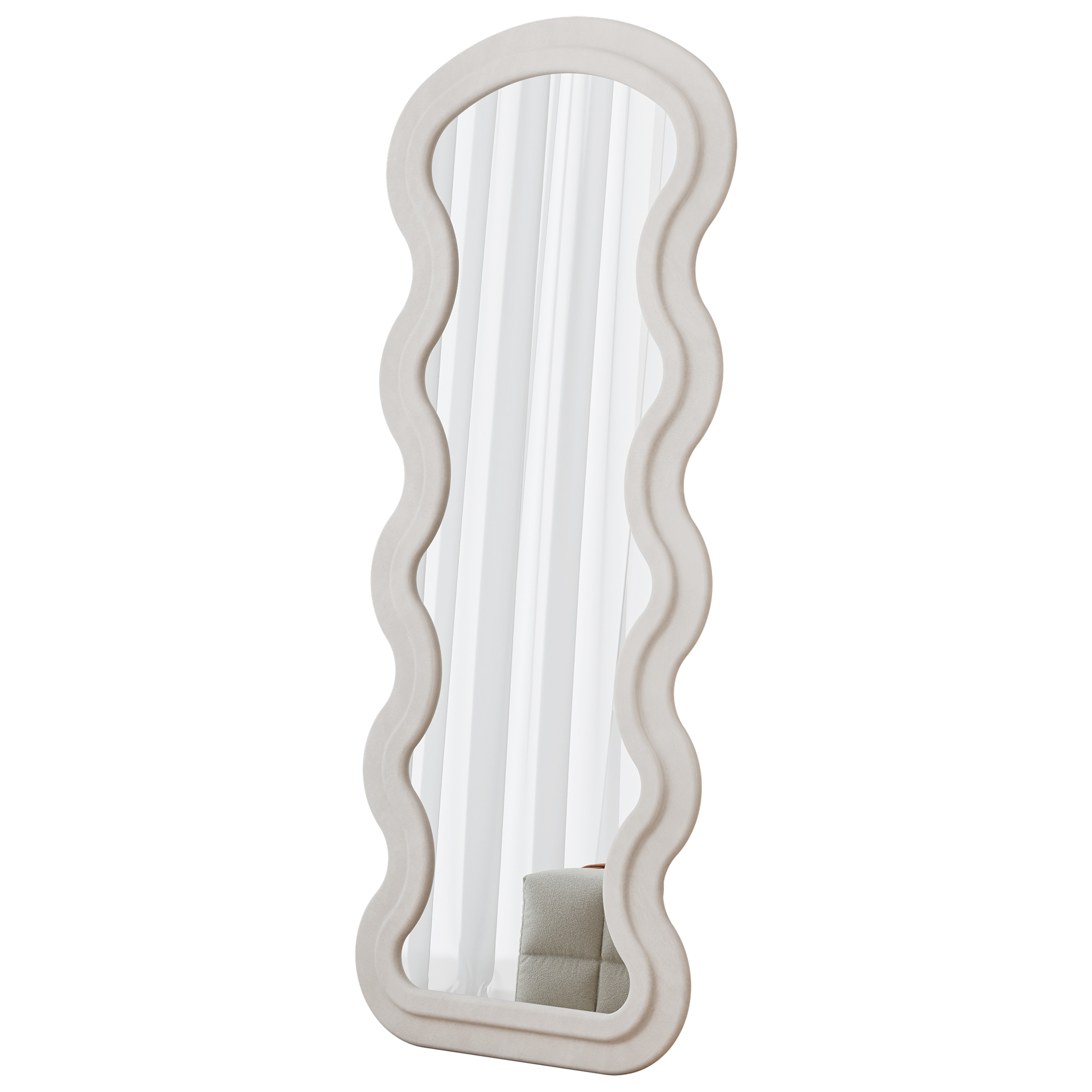 Flannel Full Length Wave white Floor Mirror with Stand for Bedroom living room Hanging or Against The Wall