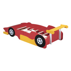 Twin Size Race Car-Shaped Platform Bed with Wheels,RedOLD SKU:WF311965AAJ)