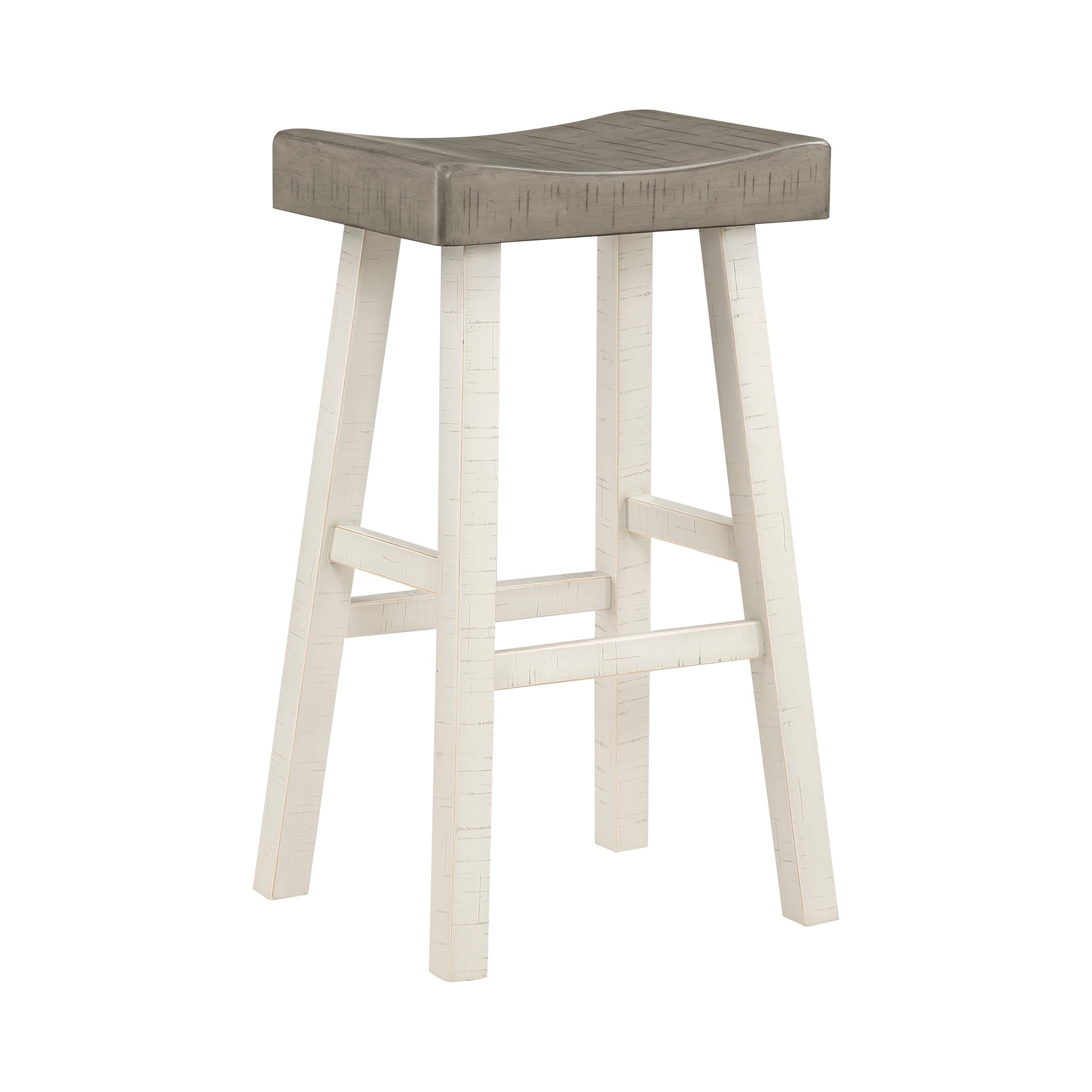 Transitional 4-Piece Pub Height Set, Table and Bar Stools White and Coffee Finish Solid Rubberwood Furniture