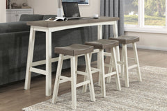 Transitional 4-Piece Pub Height Set, Table and Bar Stools White and Coffee Finish Solid Rubberwood Furniture