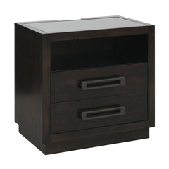Modern Bedroom Furniture 1pc Nightstand of 2x Drawers LED Light Storage Cubby USB Ports Power Outlets Charcoal Finish Glass Insert Top Stylish Bed-Side Table