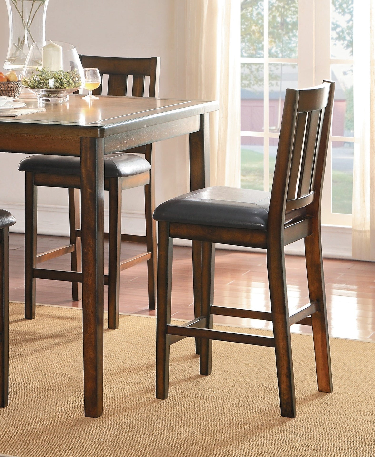 Espresso Finish Counter Height 5pc Dining Set Tabe and Counter Height Chairs Set Black Faux Leather Upholstered Seat Wooden Dining Kitchen Furniture