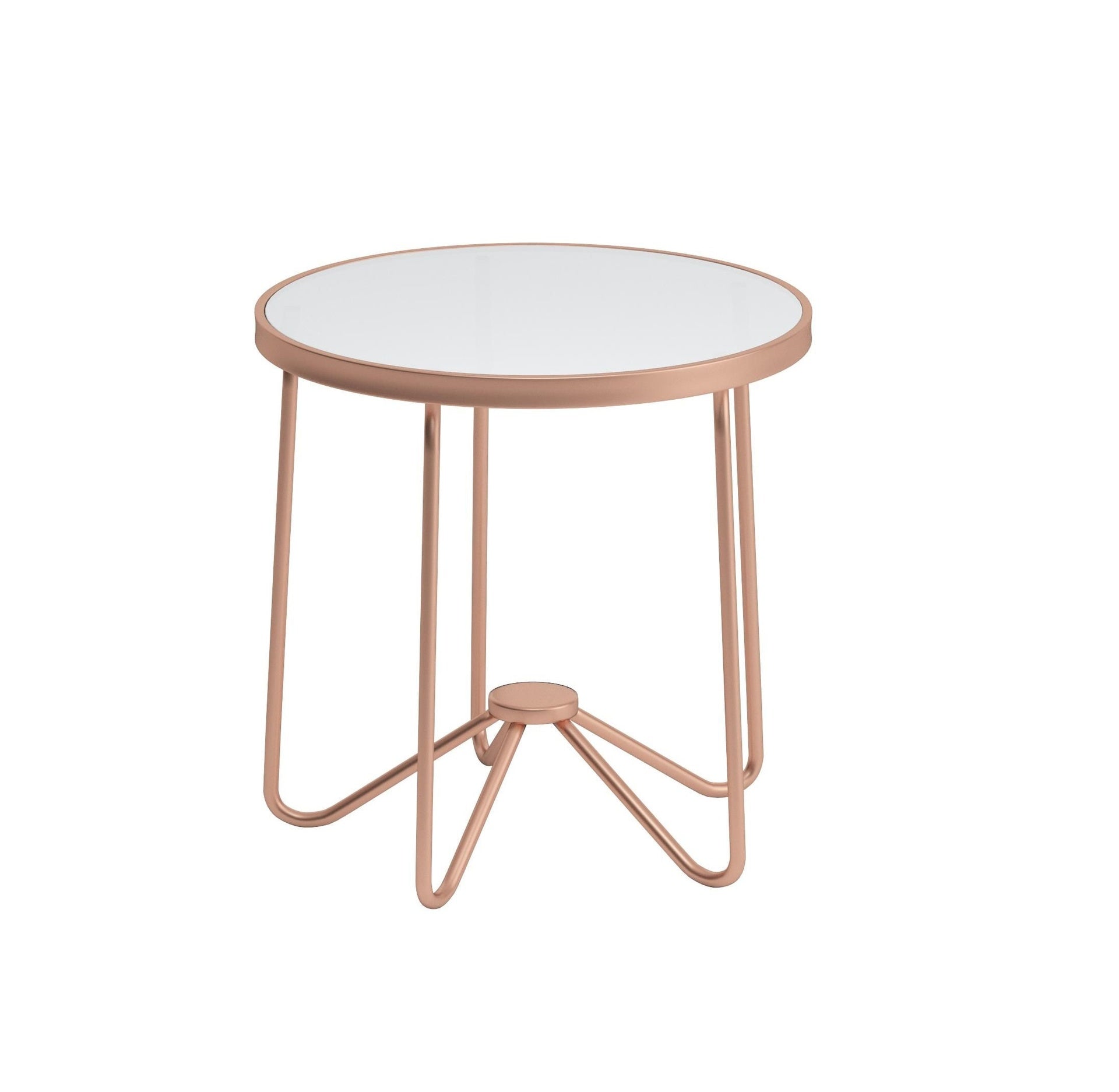 Rose Gold Finish End Table Round Frosted Glass Top Modern Living Room Furniture 1pc Classy Side Table