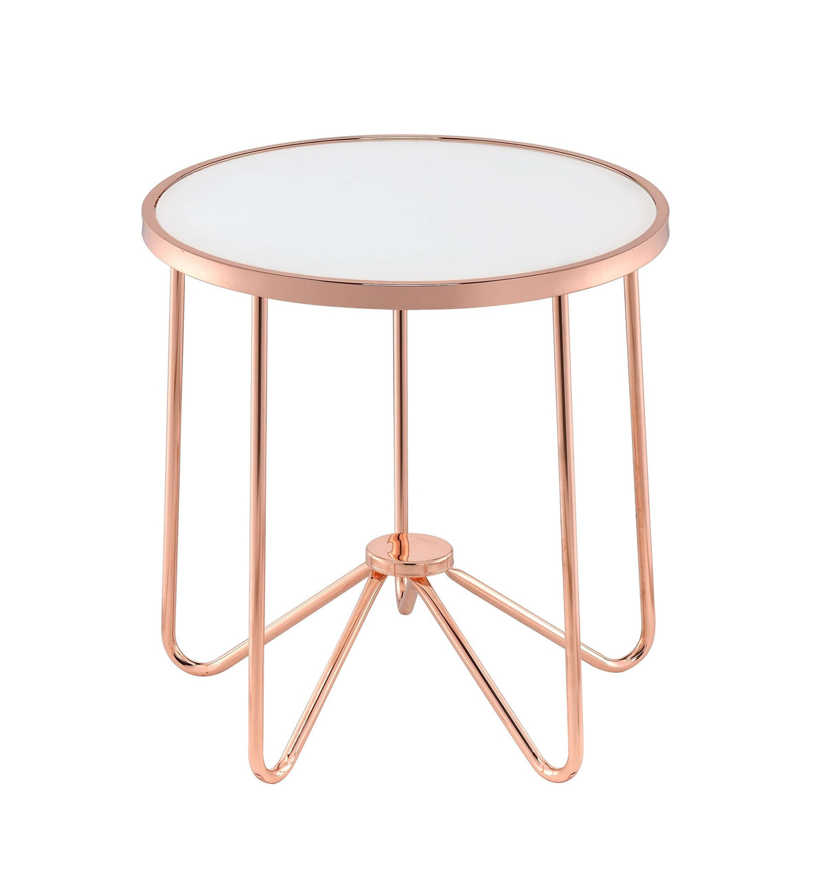 Rose Gold Finish End Table Round Frosted Glass Top Modern Living Room Furniture 1pc Classy Side Table