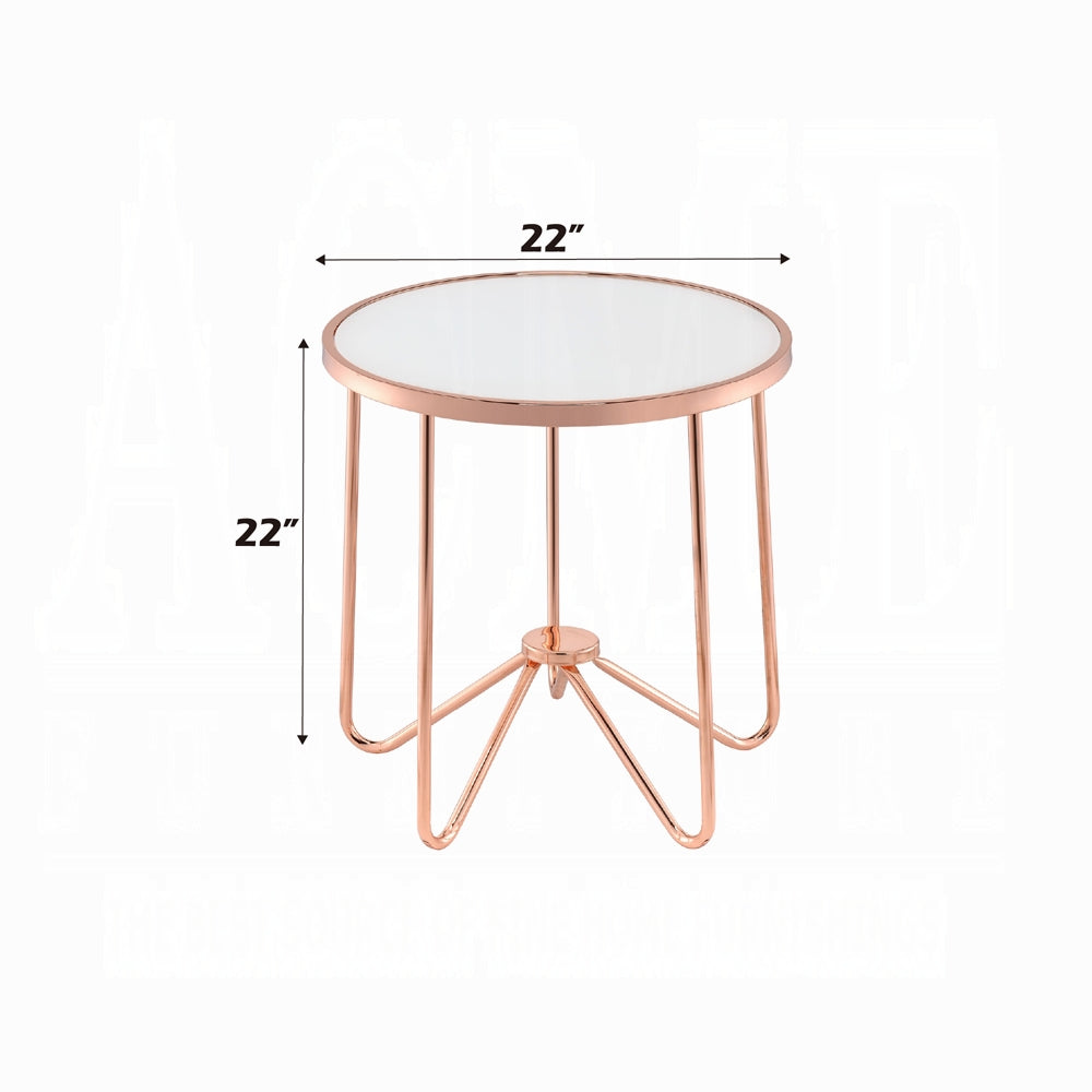 Rose Gold Finish End Table Round Frosted Glass Top Modern Living Room Furniture 1pc Classy Side Table