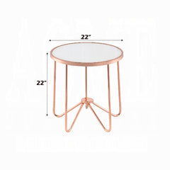 Rose Gold Finish End Table Round Frosted Glass Top Modern Living Room Furniture 1pc Classy Side Table