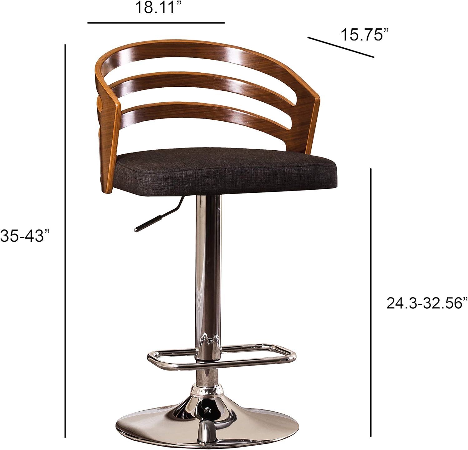 Modern Wood Back Adjustable Swivel Bar Stool with Cushion