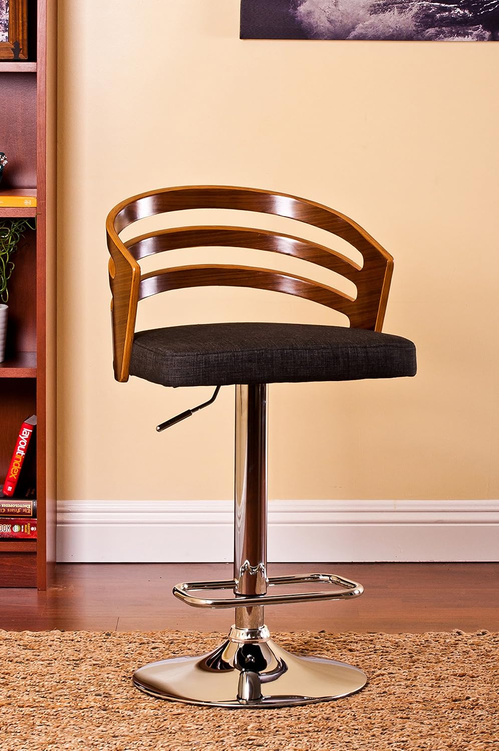 Modern Wood Back Adjustable Swivel Bar Stool with Cushion