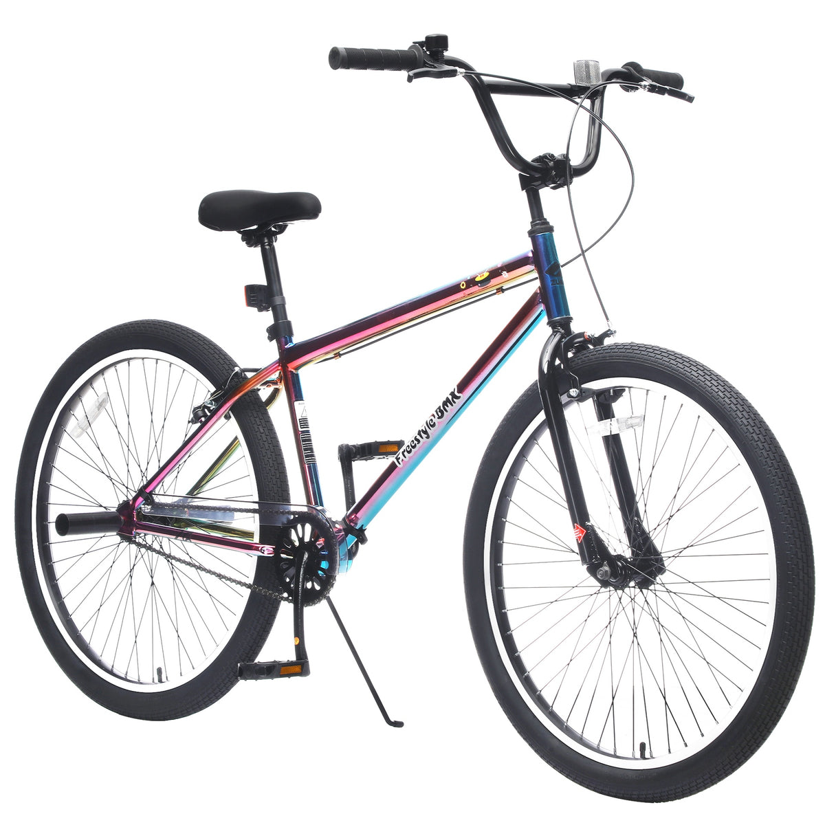 26 Inch Freestyle Bike for Teens, Steel Frame Single-Speed Bicycle with 2 Pegs , Front Caliper Brake and Rear V Brake, Bicycle for Boys and Girls Ages 14+