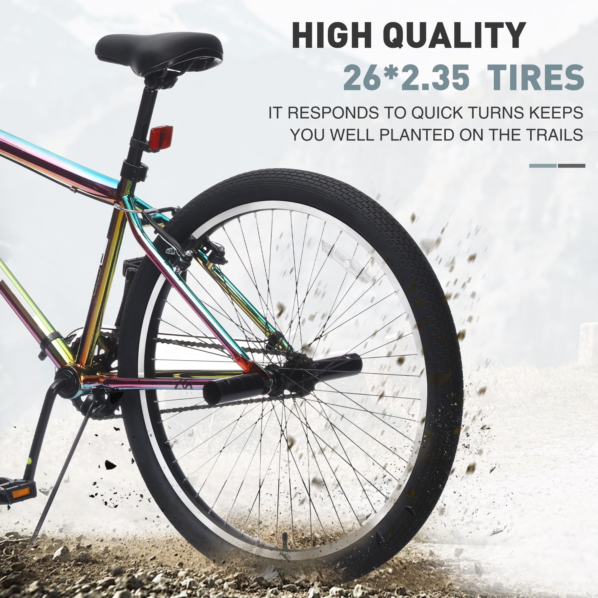 26 Inch Freestyle Bike for Teens, Steel Frame Single-Speed Bicycle with 2 Pegs , Front Caliper Brake and Rear V Brake, Bicycle for Boys and Girls Ages 14+