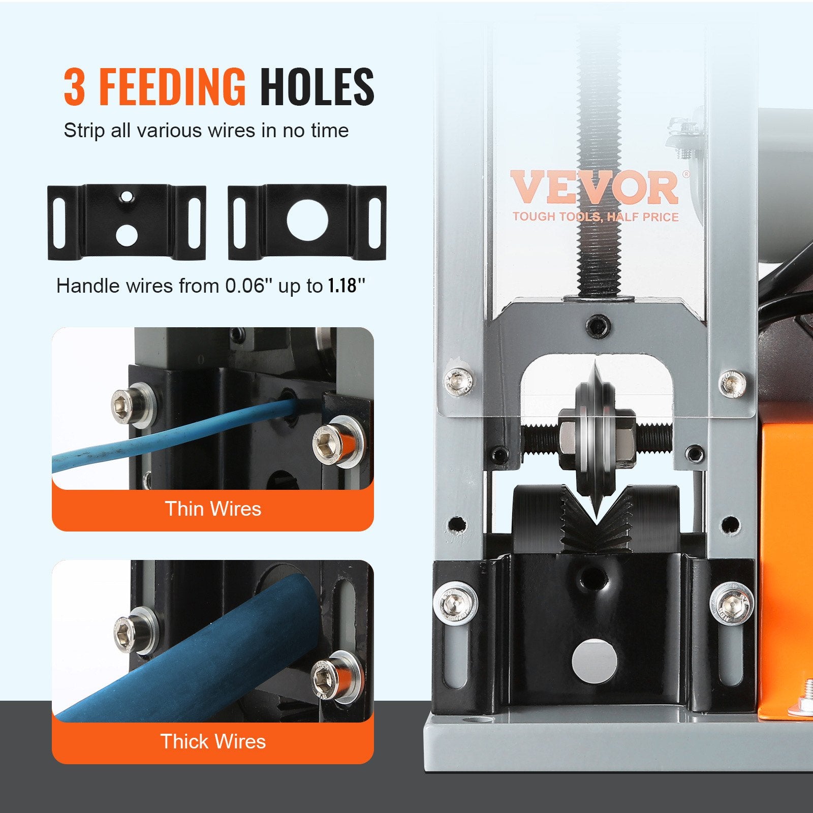 Automatic Wire Stripping Machine, 0.06''-0.98'' Electric Motorized Cable Stripper, 180 W, 60 ft/min Wire Peeler with Visible Stripping Depth Reference, for Scrap Copper Recycling