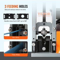 Automatic Wire Stripping Machine, 0.06''-0.98'' Electric Motorized Cable Stripper, 180 W, 60 ft/min Wire Peeler with Visible Stripping Depth Reference, for Scrap Copper Recycling