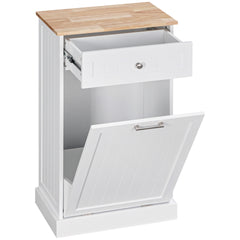 HOMCOM Kitchen Tilt Out Trash Bin Cabinet Free Standing Recycling Cabinet Trash Can Holder With Drawer, White