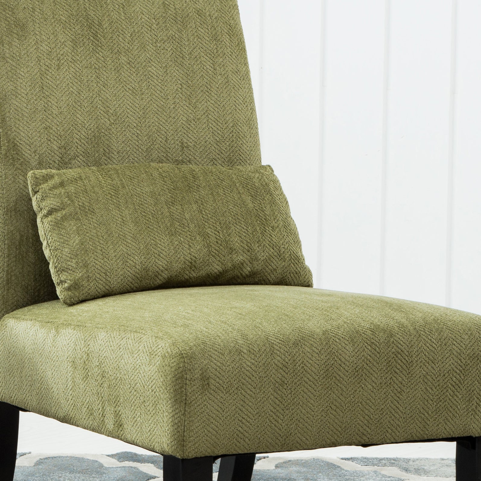 Pisano Contemporary Chenille Fabric Armless Accent Chair with Pillow, Green