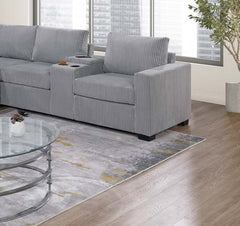 Modern Large Family Light Gray Corduroy 6pc Sectional Set Living Room One Arm Loveseat Wedge Console Armless Chair Couch Set
