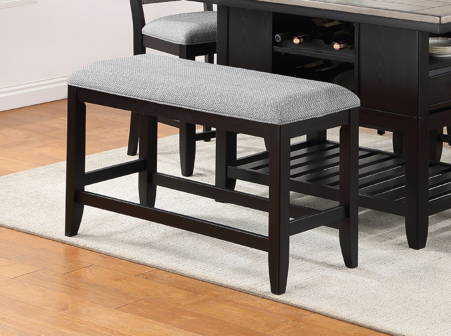 1Pc Transitional Dark Gray Finish Fabric Upholstered Counter-Height Dining Bench