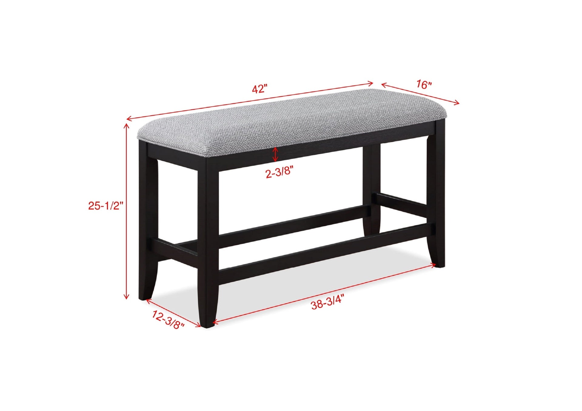 1Pc Transitional Dark Gray Finish Fabric Upholstered Counter-Height Dining Bench