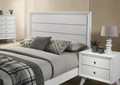 White Cal King Size Bed 2x Nightstands Wave Texture Panel HB Bedroom Furniture Contemporary 3pc Set