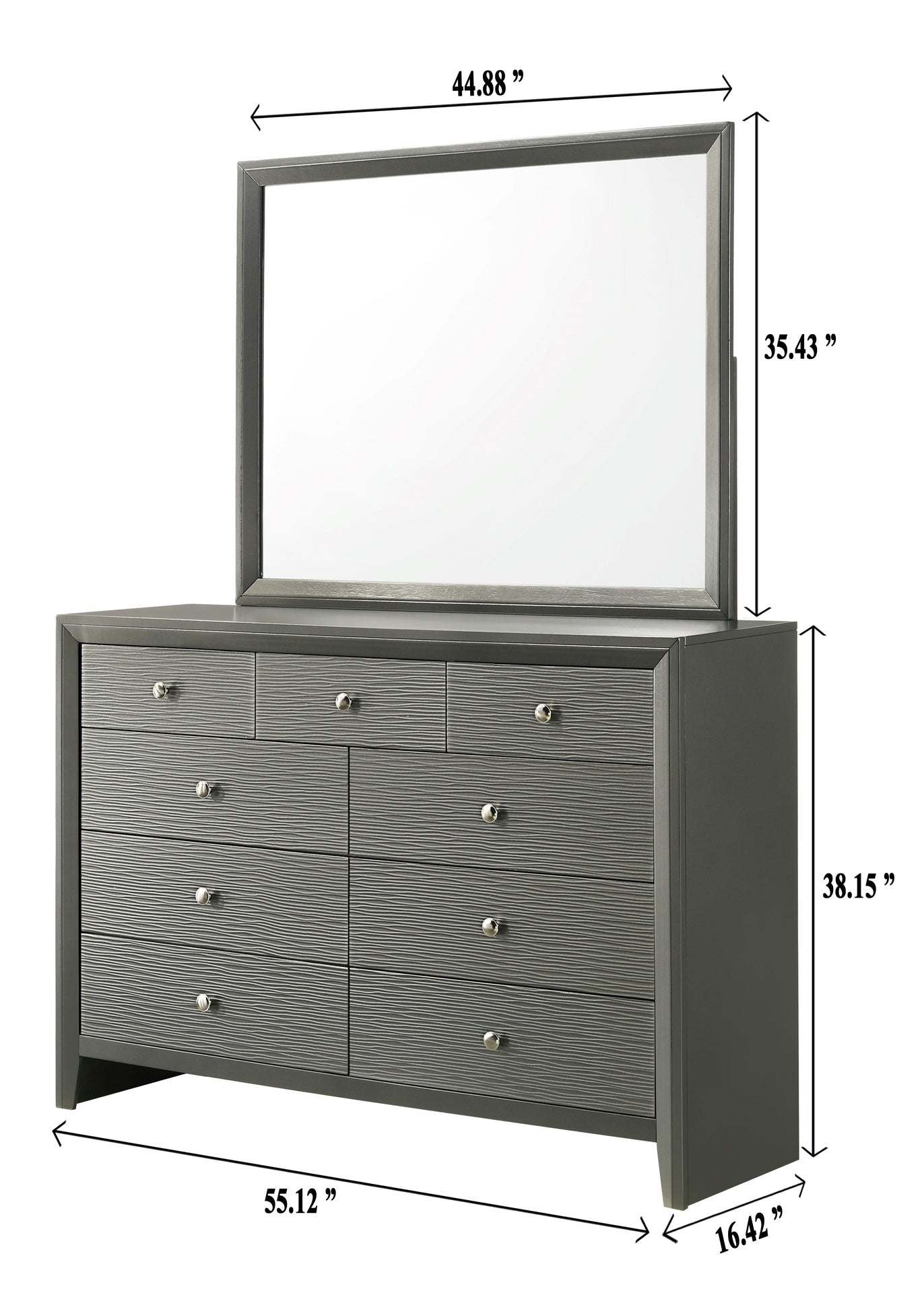 1pc Contemporary Modern 9-Drawer Dresser Round Knobs Bedroom Living Room Wooden Furniture Gun Metal Gray Finish