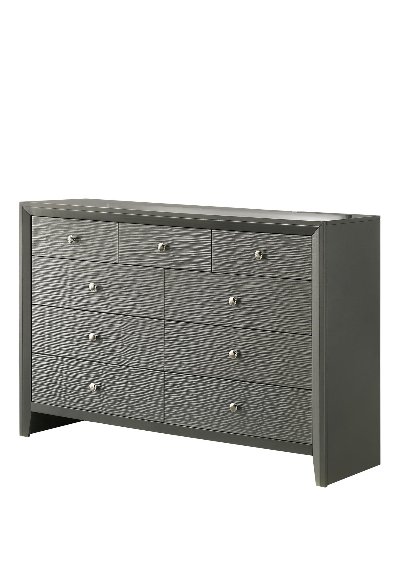 1pc Contemporary Modern 9-Drawer Dresser Round Knobs Bedroom Living Room Wooden Furniture Gun Metal Gray Finish