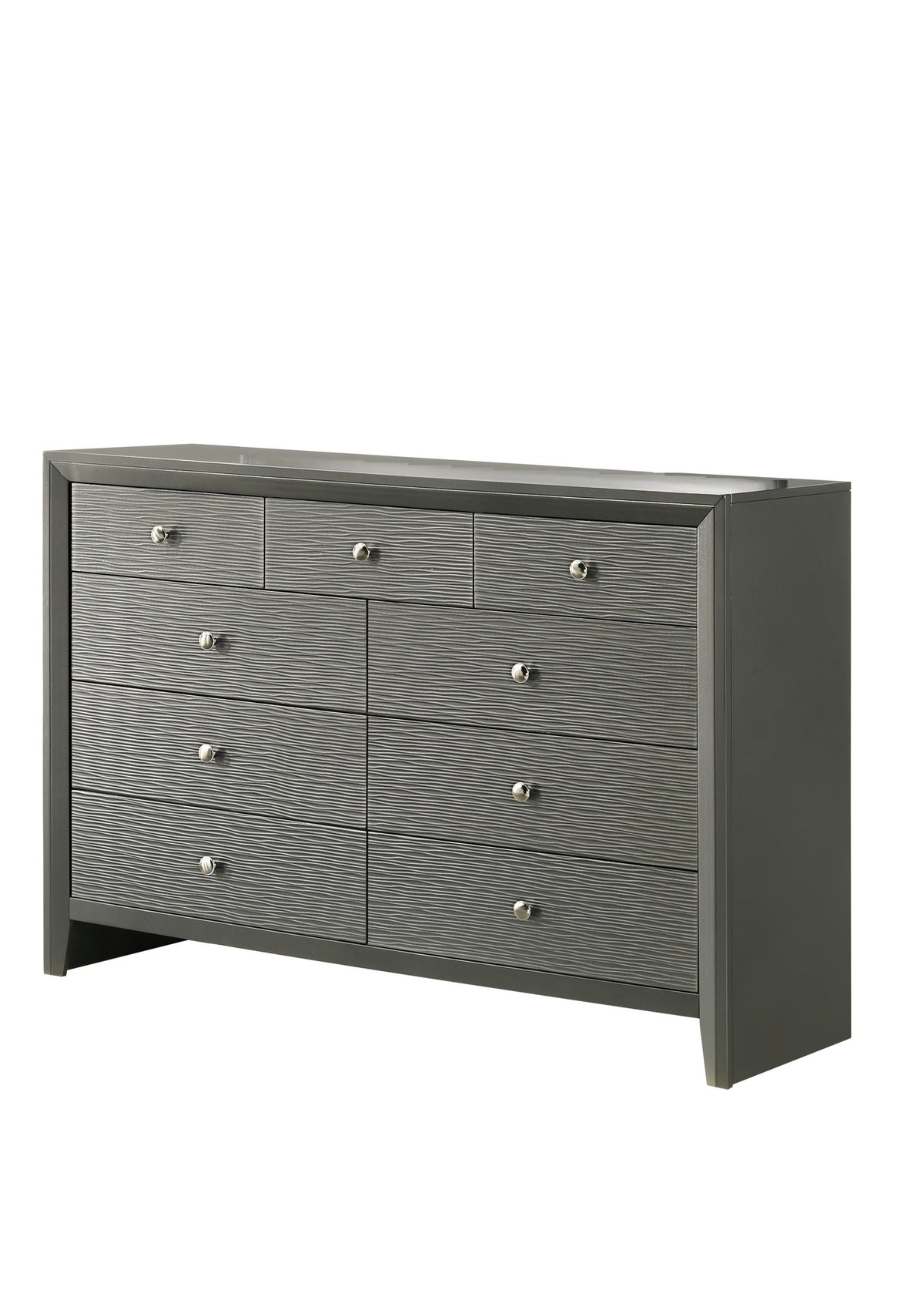 1pc Contemporary Modern 9-Drawer Dresser Round Knobs Bedroom Living Room Wooden Furniture Gun Metal Gray Finish