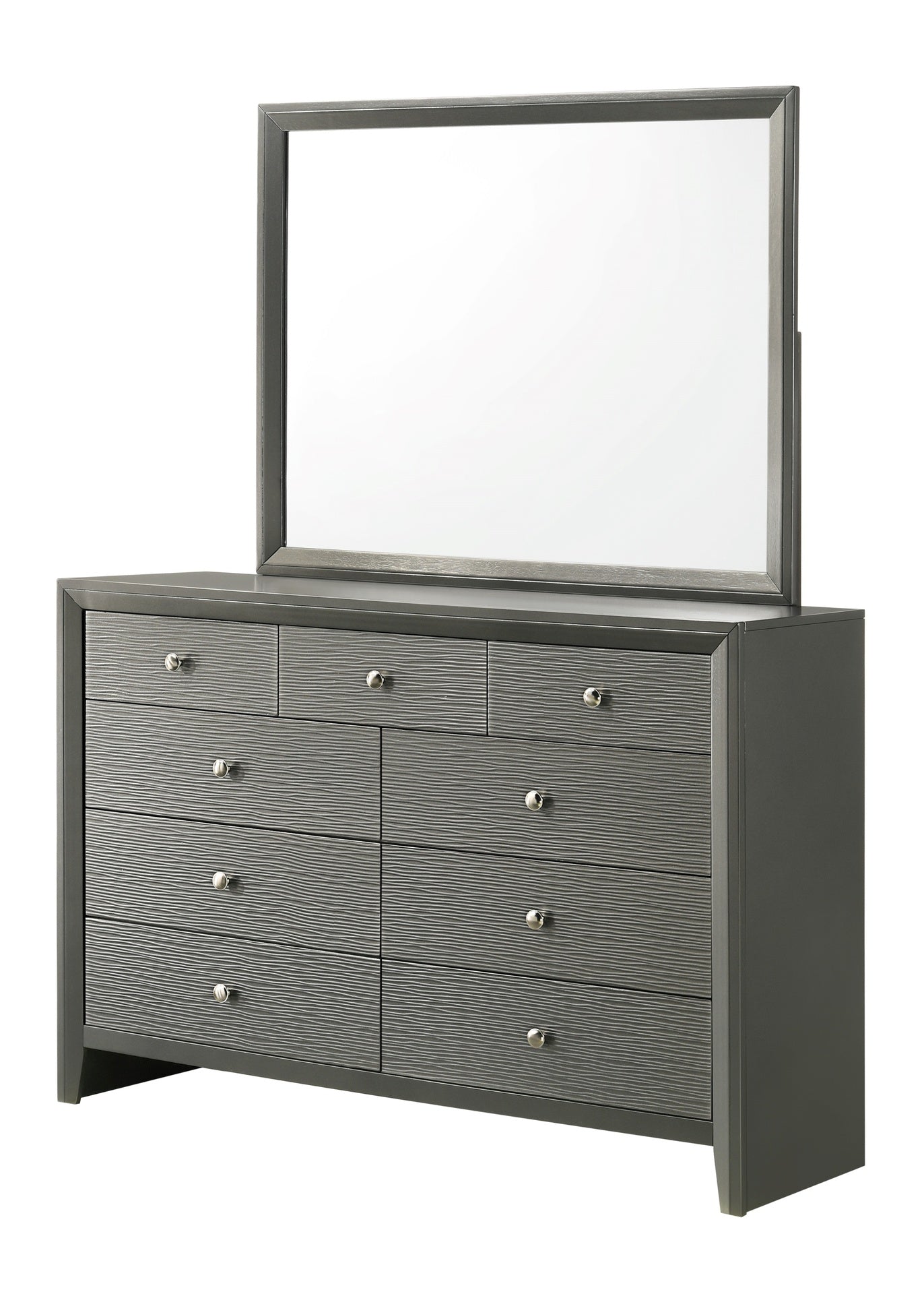 1pc Contemporary Modern 9-Drawer Dresser Round Knobs Bedroom Living Room Wooden Furniture Gun Metal Gray Finish