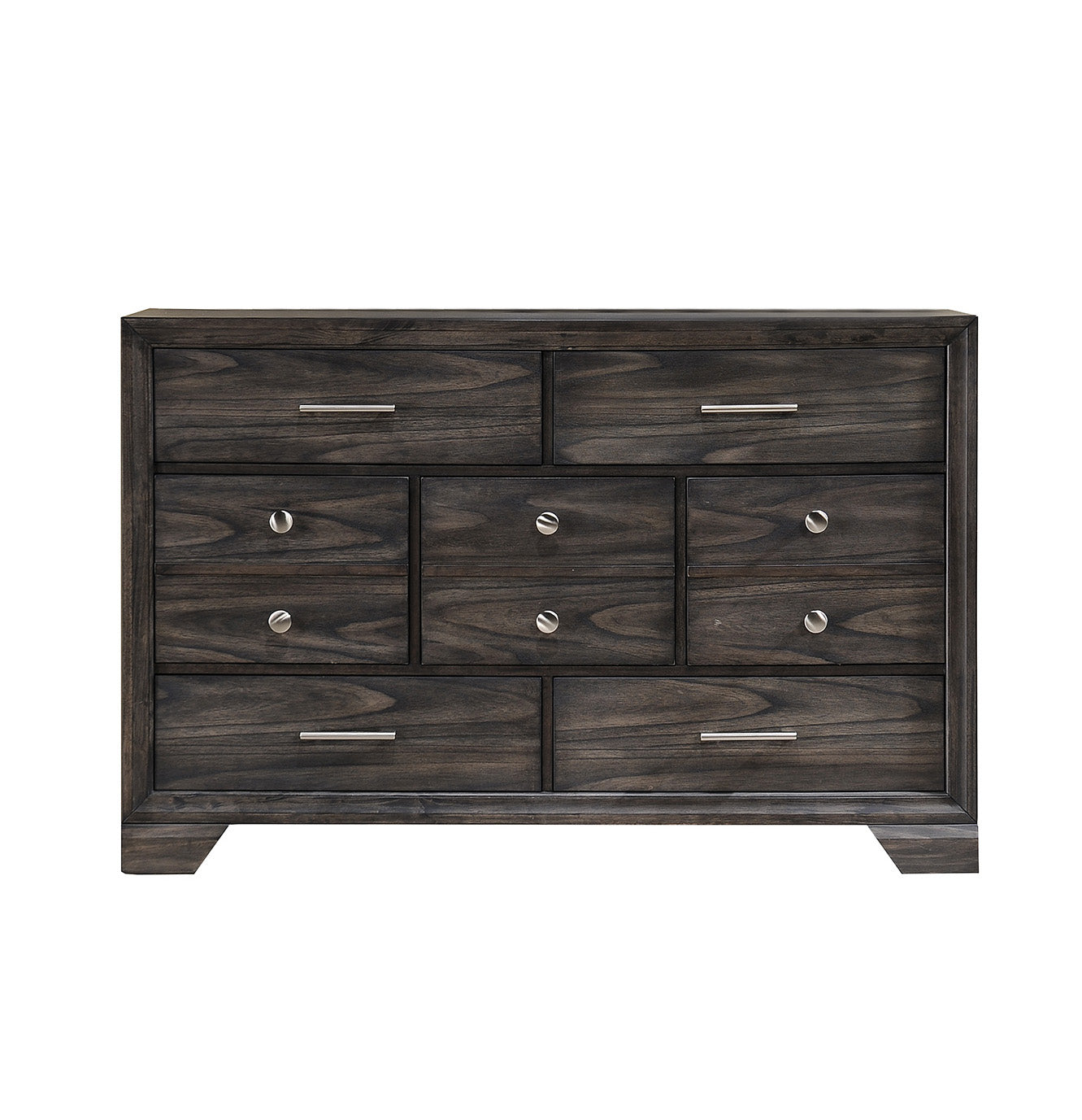 1pc Contemporary Dark Wood Grain Finish Metal Knobs Storage Drawers Dresser Wooden Gray