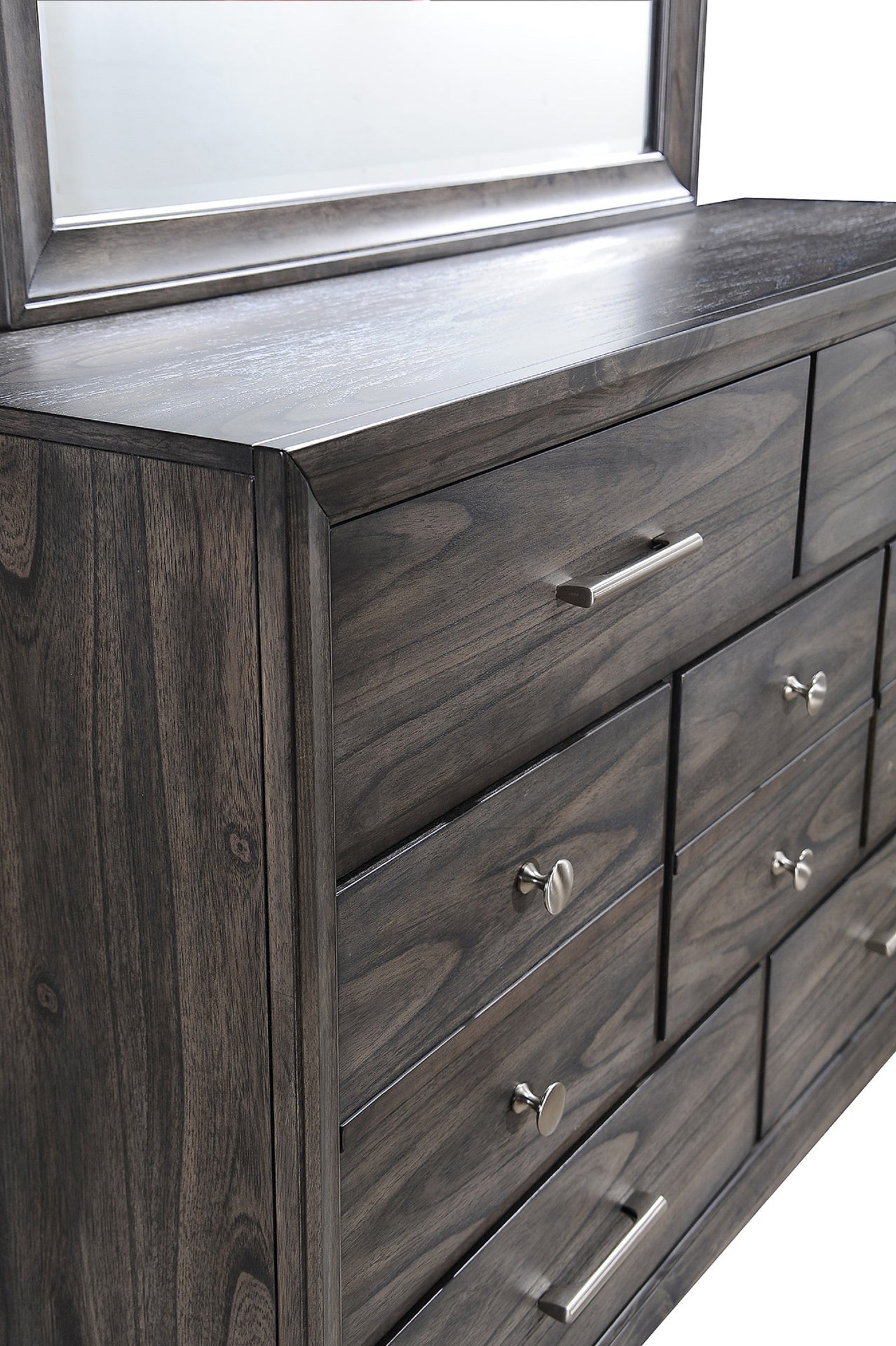 1pc Contemporary Dark Wood Grain Finish Metal Knobs Storage Drawers Dresser Wooden Gray
