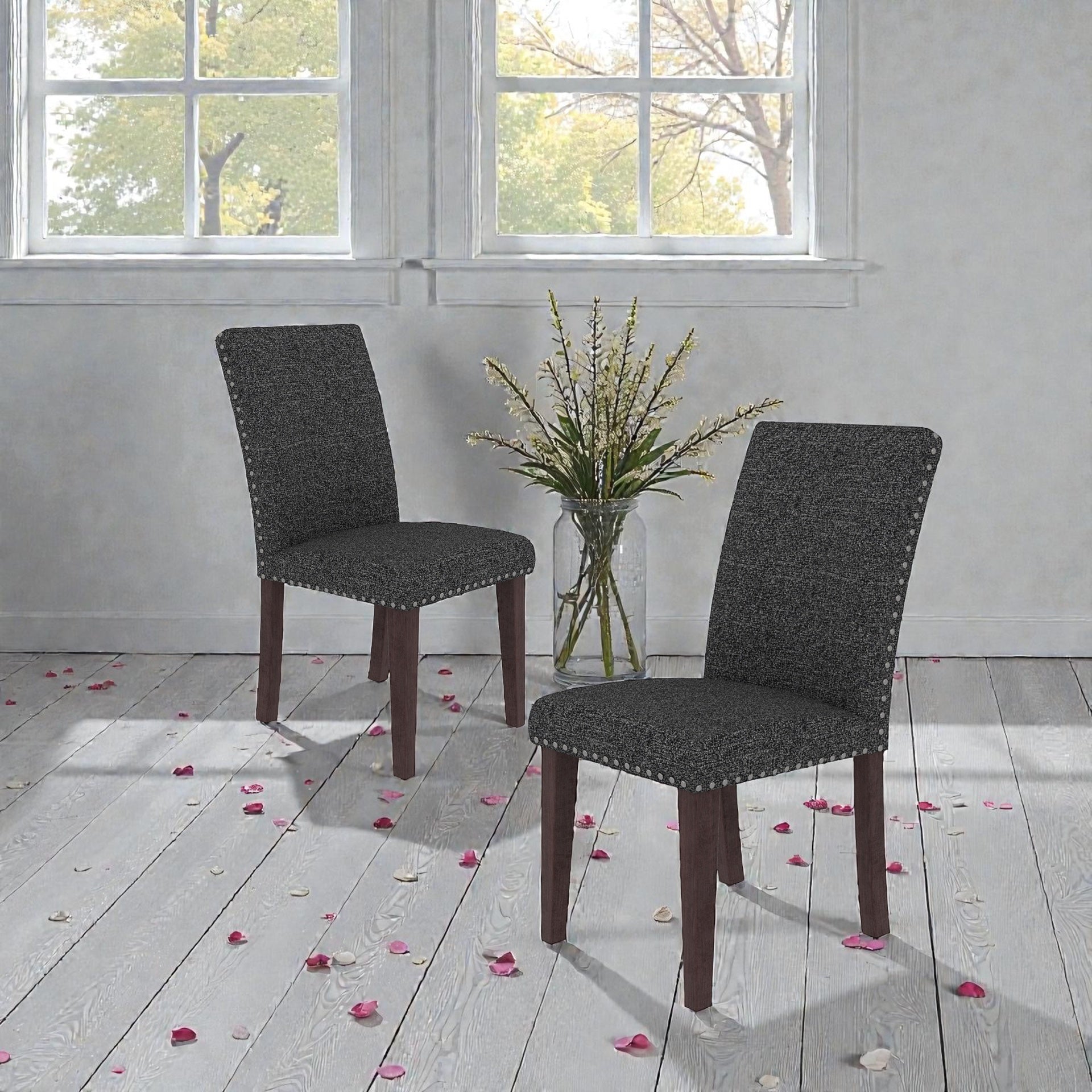 25" x 17.7" x 37.8" Upholstery Dining Chair (Set-2), Grey+Brown