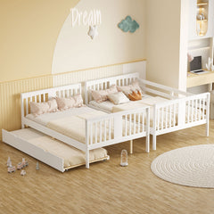 Full over Full Bunk Bed with Twin Size Trundle and Ladder-White