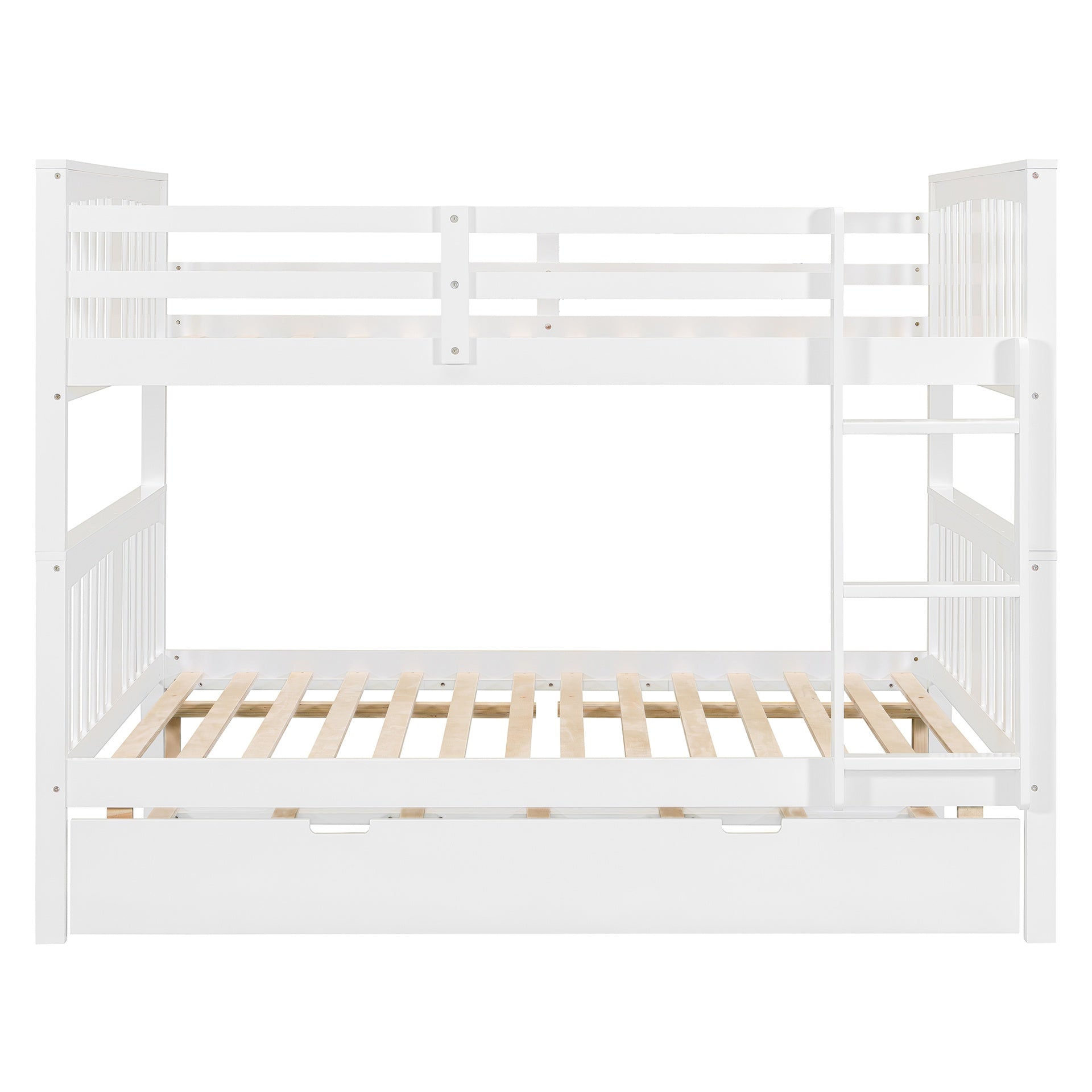 Full over Full Bunk Bed with Twin Size Trundle and Ladder-White