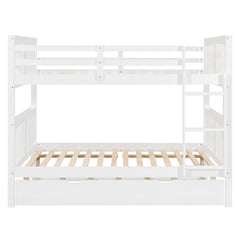 Full over Full Bunk Bed with Twin Size Trundle and Ladder-White