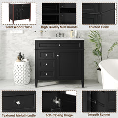 36'' Bathroom Vanity with Top Sink, Modern Bathroom Storage Cabinet with 2 Drawers and a Tip-out Drawer, Single Sink Bathroom Vanity