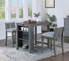 Gregorio 36" 3-Piece Gray Finish Small Space Counter Height Dining Table with Shelves and 2 Chairs