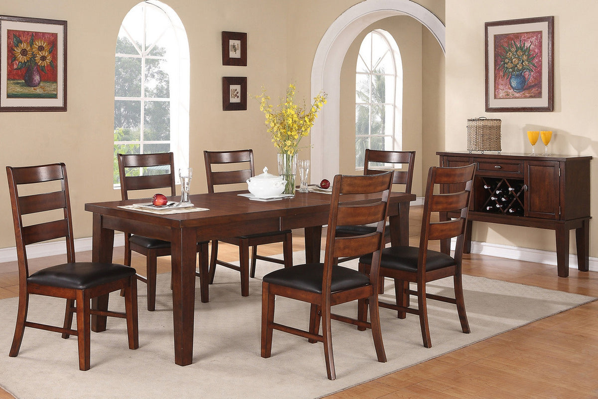 Contemporary Rectangle Dining Table w Leaf 6x Side Chairs 7pc Set Antique Walnut Wood Finish Dining Room Furniture